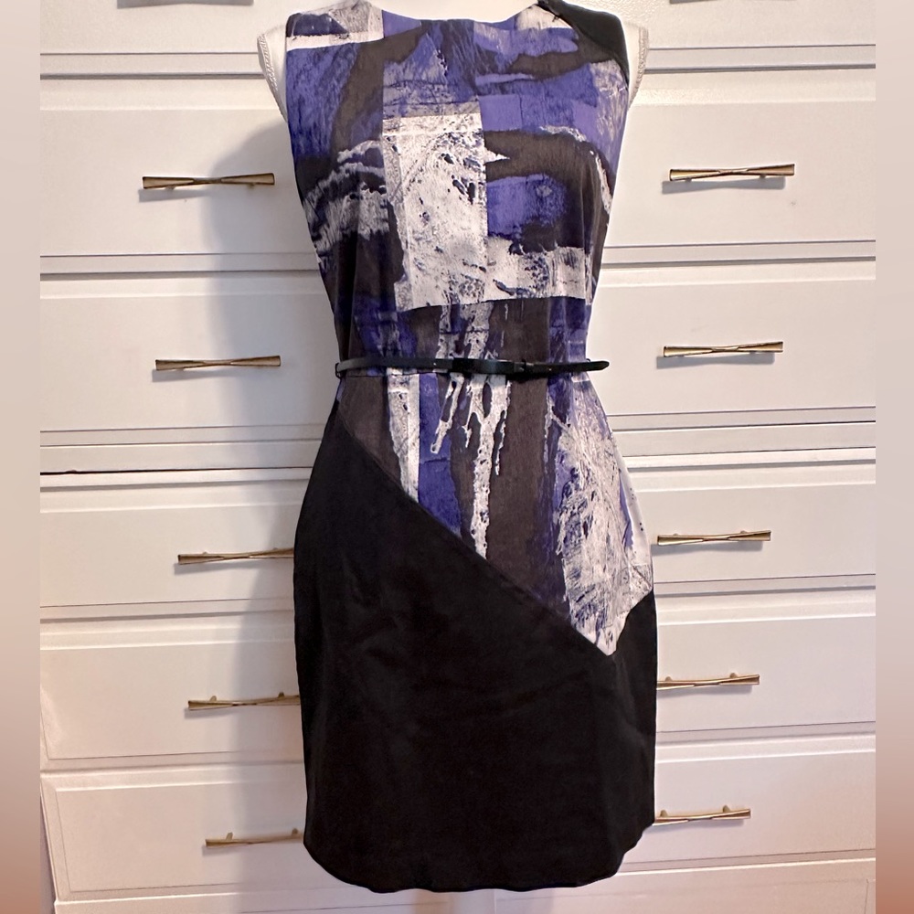 Calvin Klein Women’s Abstract Sleeveless Belted Sheath Midi Dress - Size 8